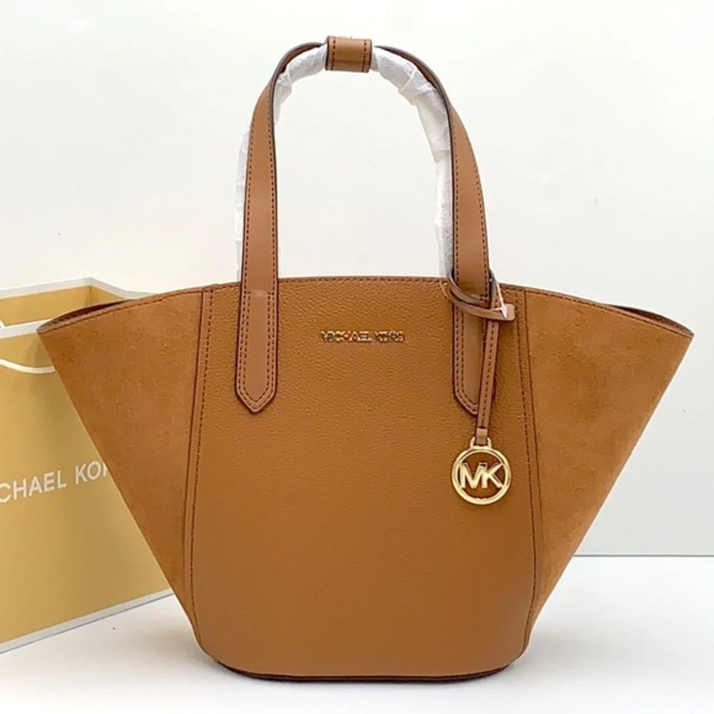 MICHAEL KORS PORTIA SMALL TOTE LUGGAGE COLOR Pebbled leather/ suede - Picture 1 of 16